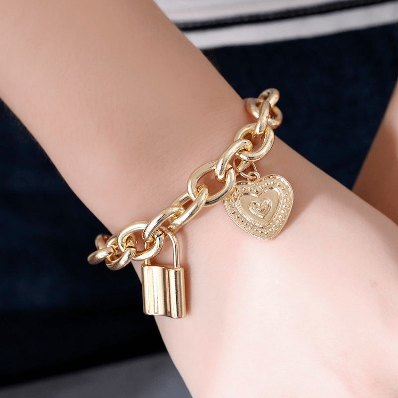 Chunky 14k Gold Filled Lock Bracelet Charm Bracelet Gold 