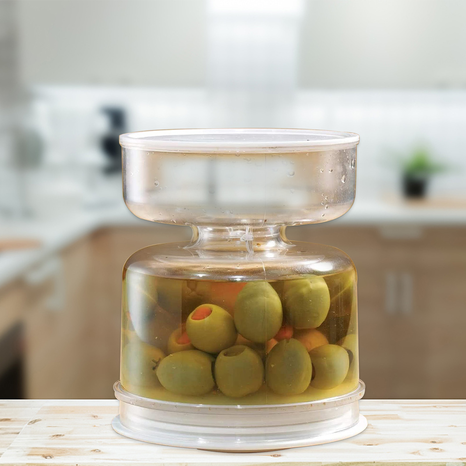 Ansbell Bocal à cornichons en verre de 1485 ml avec filtre à rabat –  Récipient hermétique pour cornichons et olives avec filtre – Séparateur de  jus de cornichon pour olives, jalapenos, cornichons 