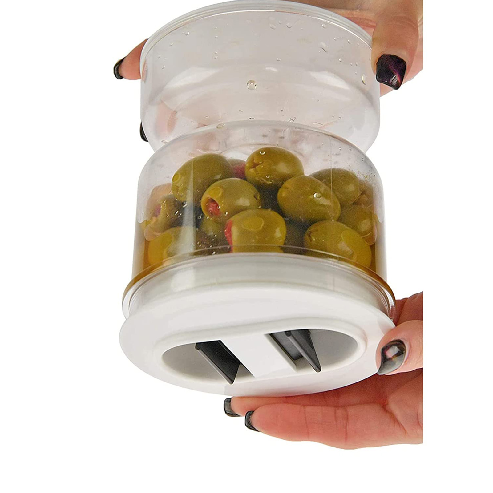 Homnoble Bocal à cornichons et olives avec passoire à rabat pour séparateur  de jus de cornichon