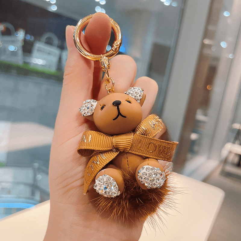 Teddy Bear With Bling Details Keychain Accessories With Gold 