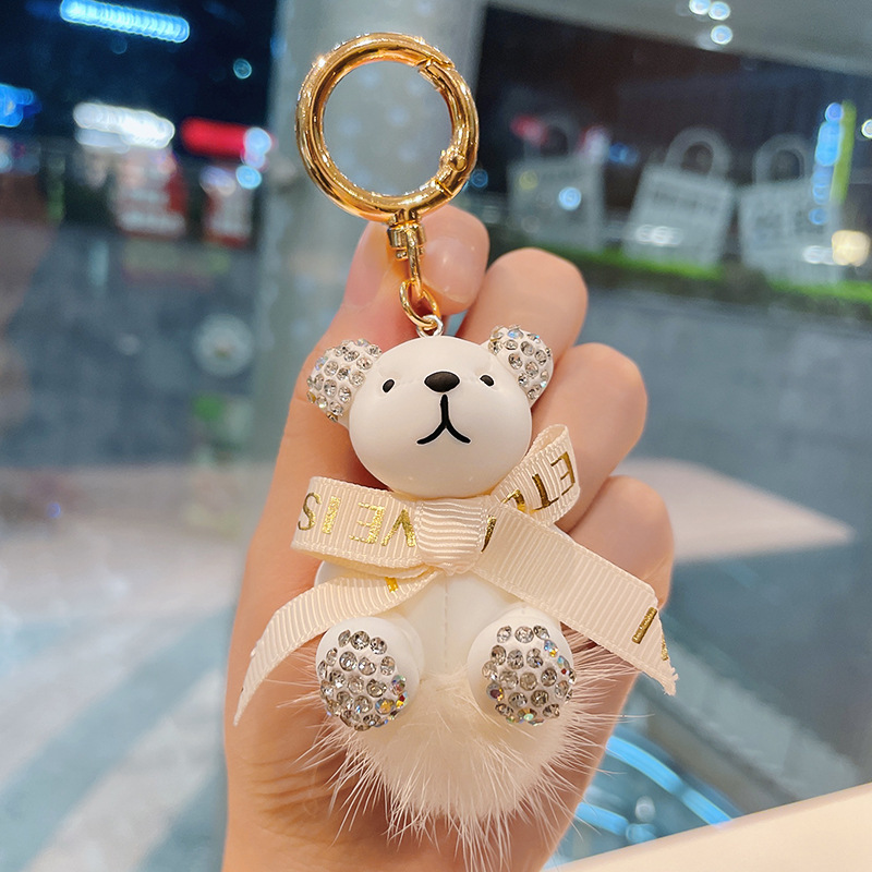 Oso Llaveros Accesorios Moda Rhinestone Llavero PU Cuero Oso Patrón Coche  Llavero Joyería Bolsa Encanto Animal Llavero Titular De 1,6 €