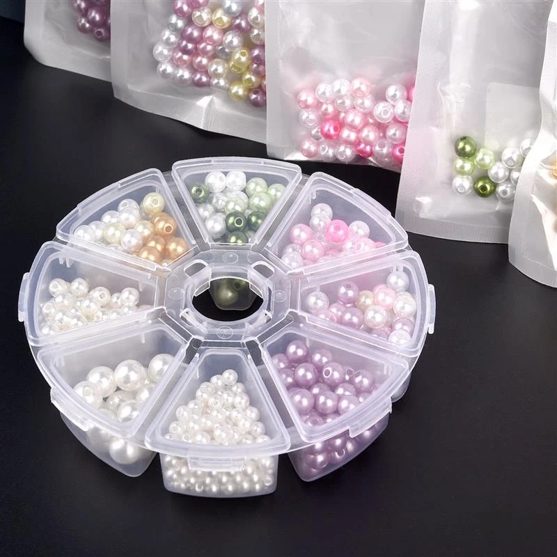 8 Grids Round Storage Box Case craft Pearl Jewelry Bead Screw