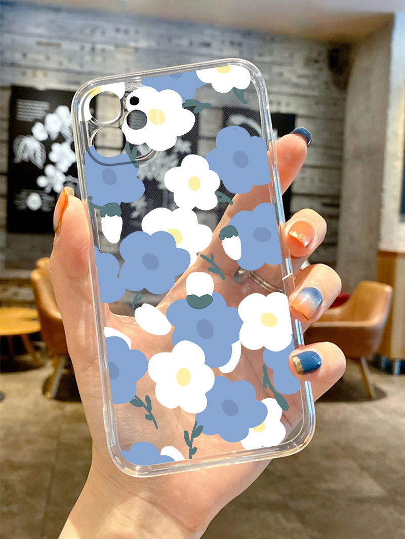 MJ2823 Blue And White Flower Graphic Phone Case For IPhone 14 13 12 11 XS  Max XR X 7Plus, Good Quality And Durable Case For Men Girls Boys Women Nice
