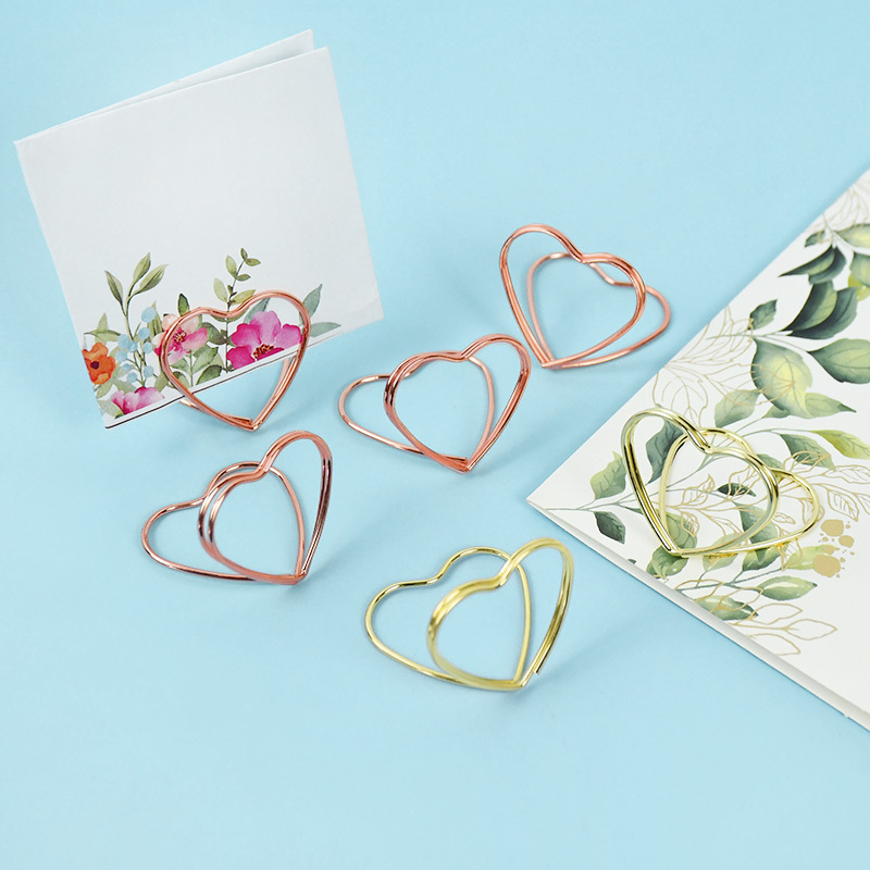 Double Heart Metal Memo Holder for Wedding Card Display