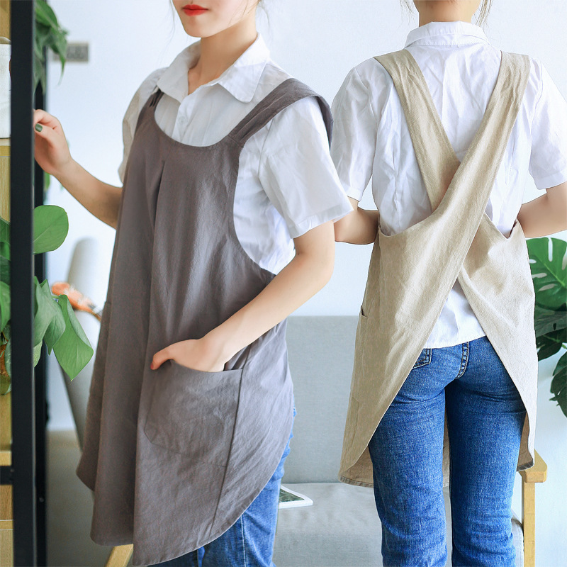 

1pc Polyester Apron, X-back Aprons With Pockets, Halter Apron For Chef Gardening Cooking Baking Florist Shop Painting Pinafore Barista, Bib Overalls