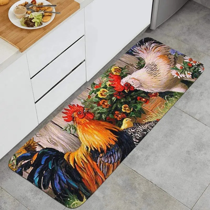 Colorful Chicken And Flower Floor Mat Non slip Indoor Carpet - Temu