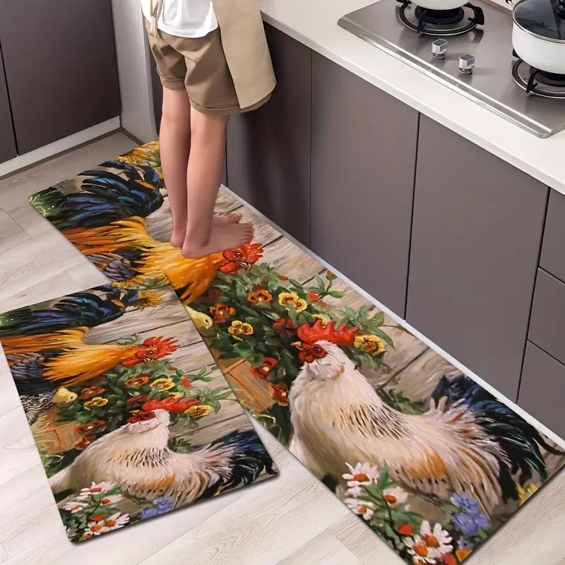 Colorful Chicken And Flower Floor Mat Non slip Indoor Carpet - Temu