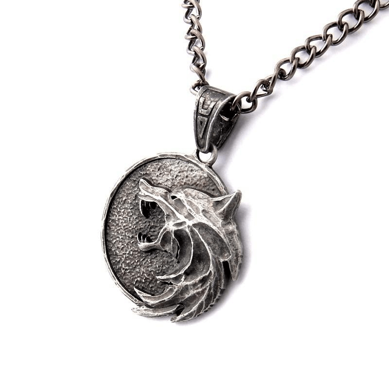 Men's Wizard Wolf Head Pendant Necklace