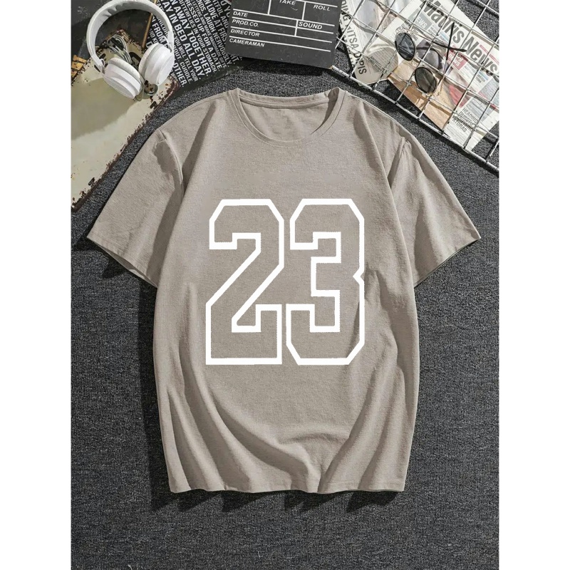 

Men's Casual Trendy "23" Print Tees, Short Sleeve Crew Neck Loose T-shirt For Summer Holiday Plus Size