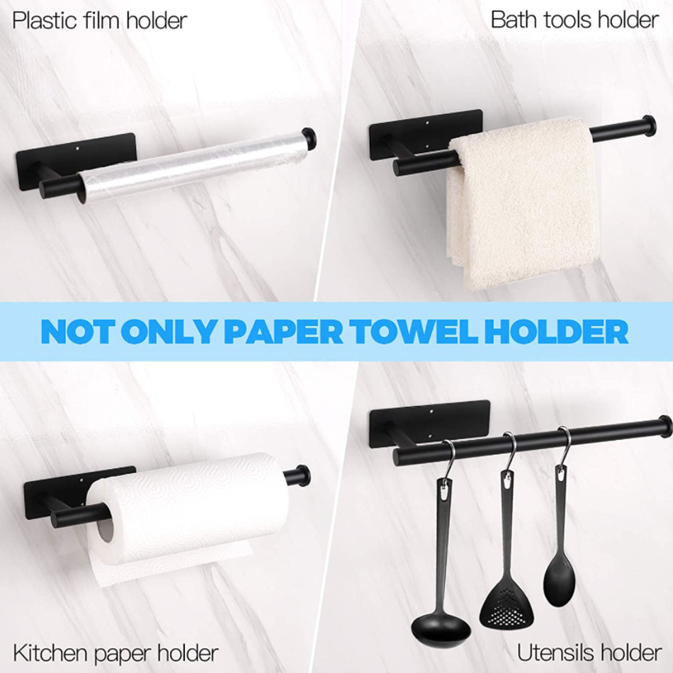 Adhesive Paper Holder 304 Stainless Steel Brushed Gold Black Bathroom  Kitchen WC Paper Towel Rack Shelf Long Tissue Roll Hanger