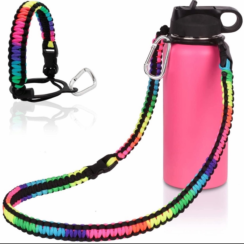Paracord Handle Strap Cord with Safety Ring and Carabiner for Wide Mouth  Water Bottle for Hiking Camping Walking