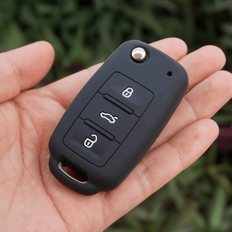 Auto Schlüssel Hülle Silikon Schutz Cover Schwarz für VW Polo Golf