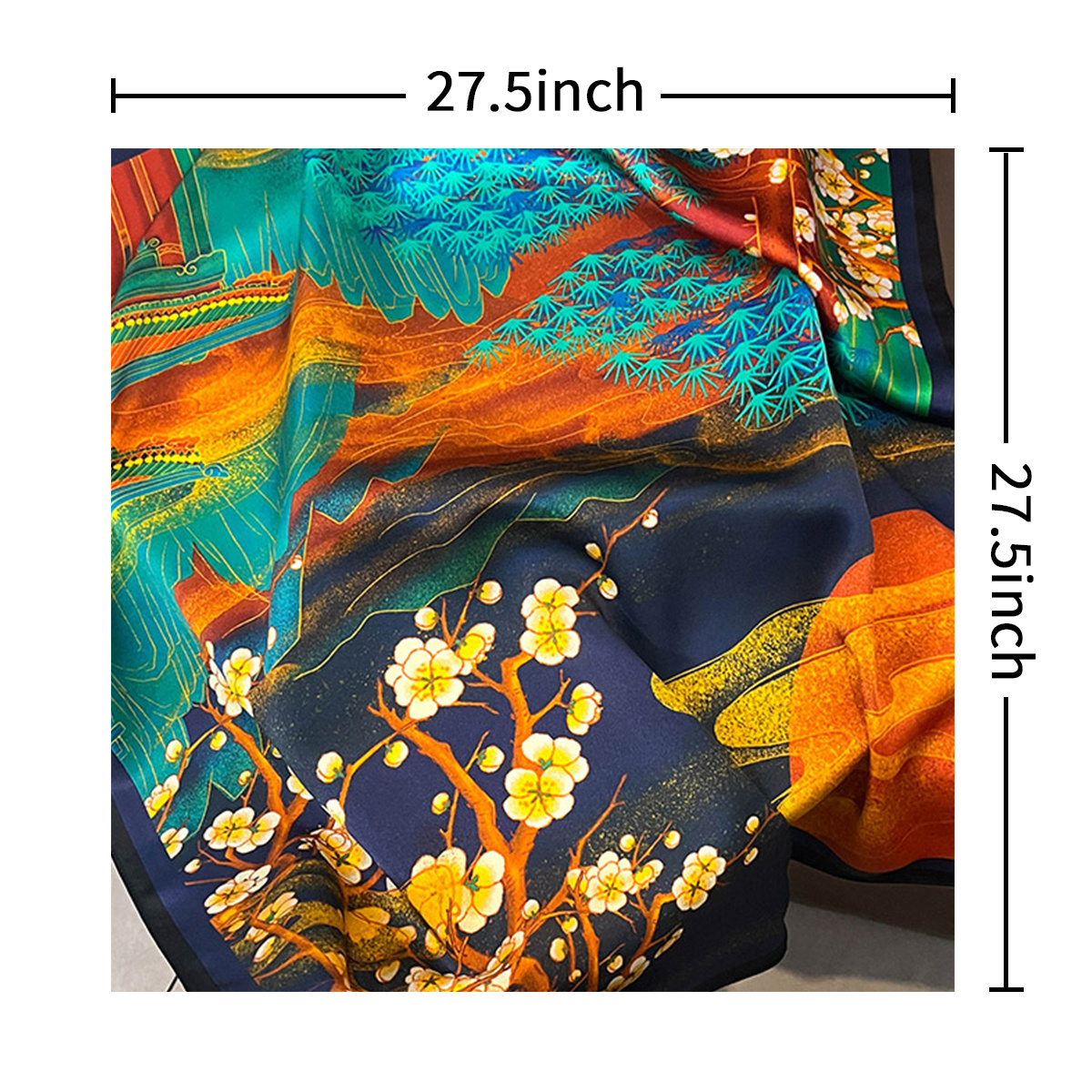 Palace Print Neckerchief Chinese Silk Square Scarf