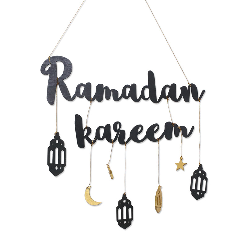 Rainmae 12 Pieces Islam Ramadan Wooden Pendant Ornament Ramadan Kareem  Decoration Moon Star Wind Light Shape Hanging Pendant Wall DIY Home  Decoration