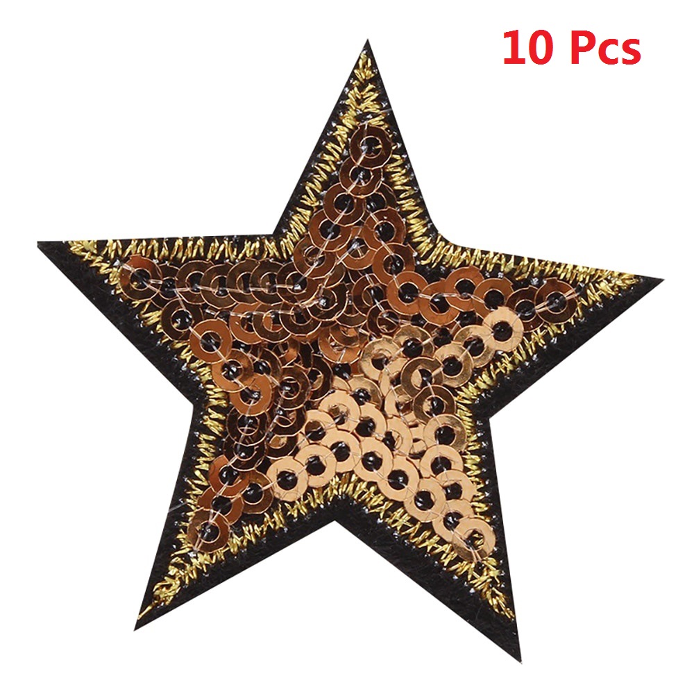 10pcs Sequins Star Appliques Glitter Stars Stickers Ironing On Patch Diy Fabric Appliques For Bags Backpacks Jackets Decors