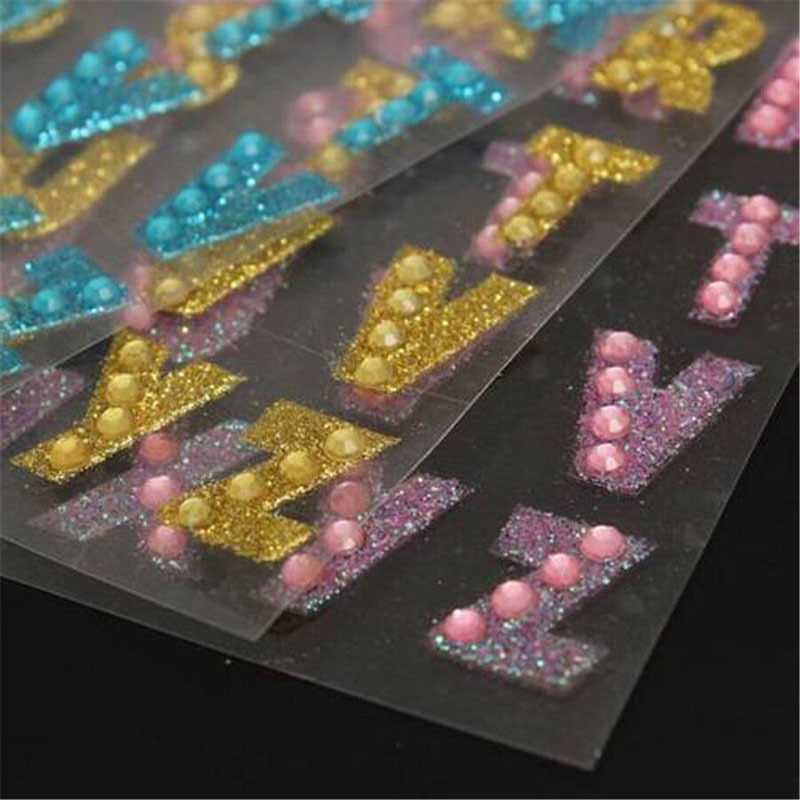 PRATIQUE Glitter Rhinestone Alphabet Letter Stickers, 26 Letters  Self-Adhesive Stickers for DIY Art and Craft (Blue)