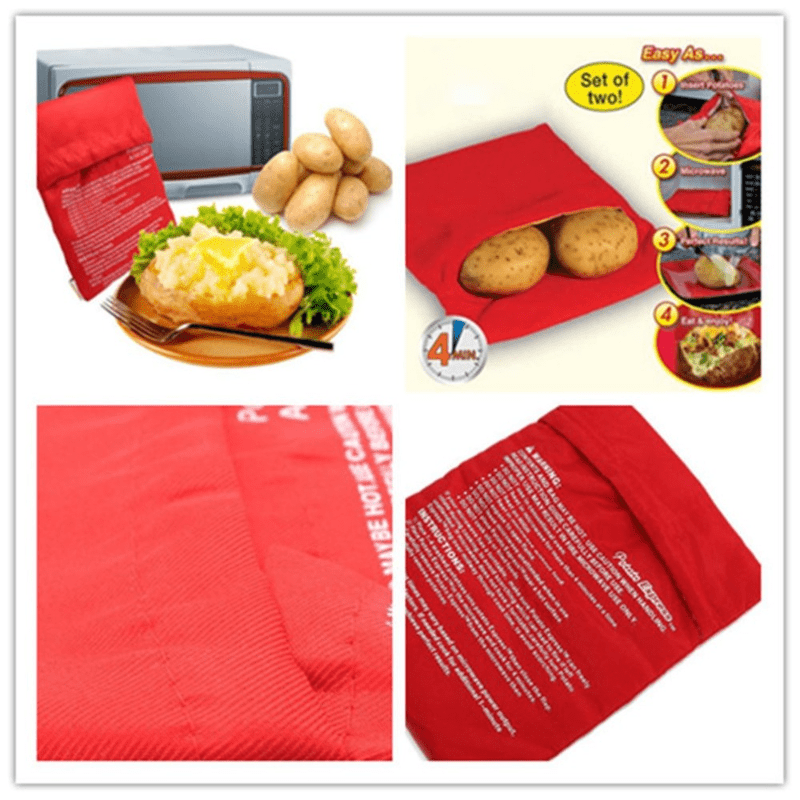2 bolsas de papas para microondas, bolsa reutilizable para cocinar patatas  para microondas, papas perfectas en solo 4 minutos, color rojo