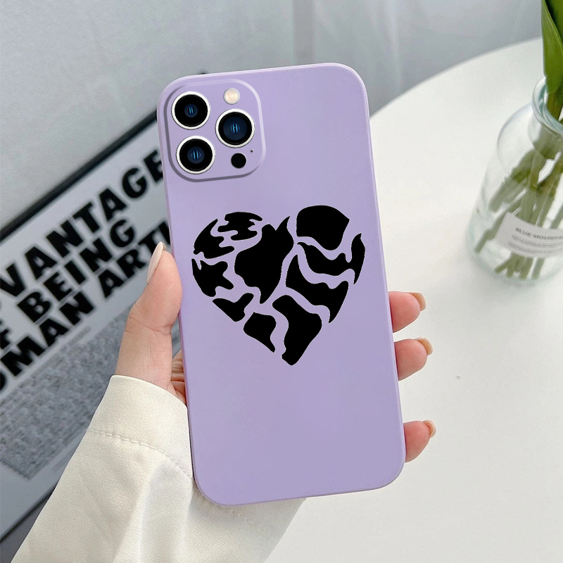 Funda Teléfono Silicona Patrón Gráfico Corazón Roto Púrpura - Temu