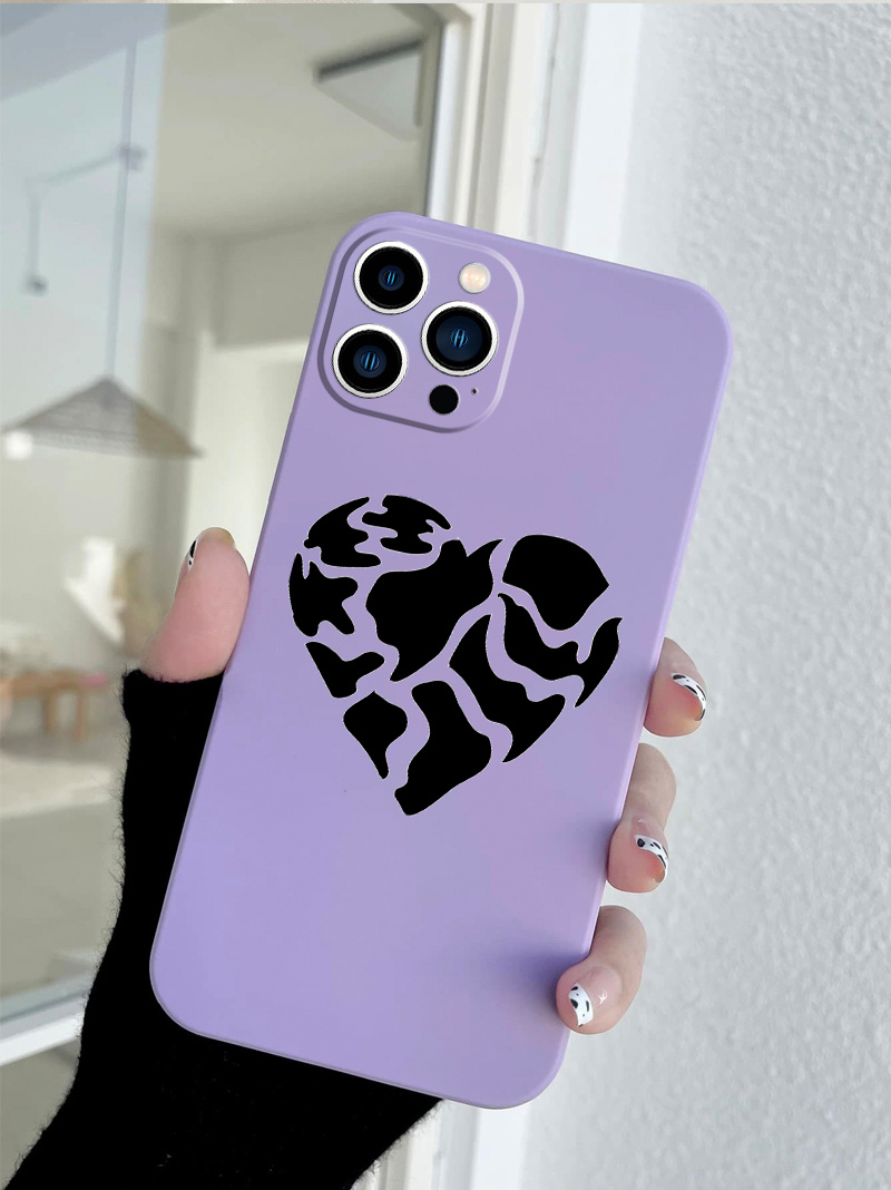 Funda Teléfono Silicona Patrón Gráfico Corazón Roto Púrpura - Temu