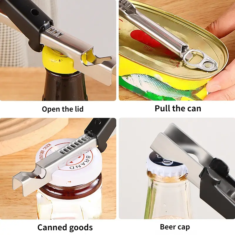 1pc Multi-functional Bottle Opener Can Opener Stainless Steel Cap Opener  Labor-saving Cap Universal Bottle Opener For Kitchen