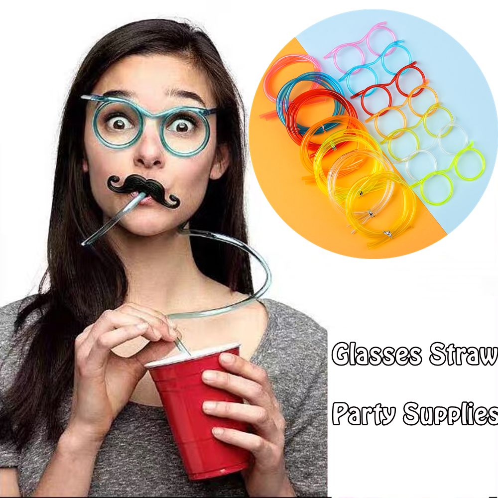 Fun Soft Plastic Straw Funny Glasses Drinking Straw Glasses Juice Kids Straw  Glasses Long Tube Fun Drinking Straw For Children Straw Glass - 1 Pc