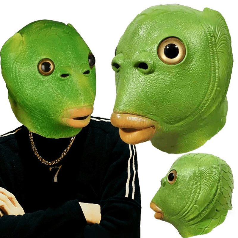 Green Fish Latex Mask Monster Fish Head Cover Funny Cosplay - Temu
