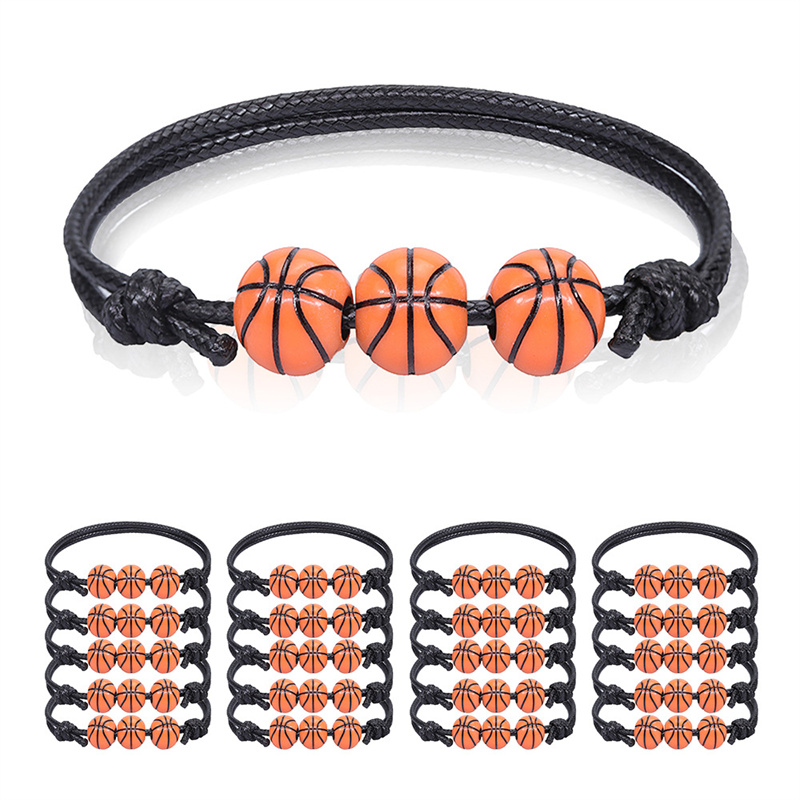 Basketball Decor Leather Braided Bracelet Men's Accessory