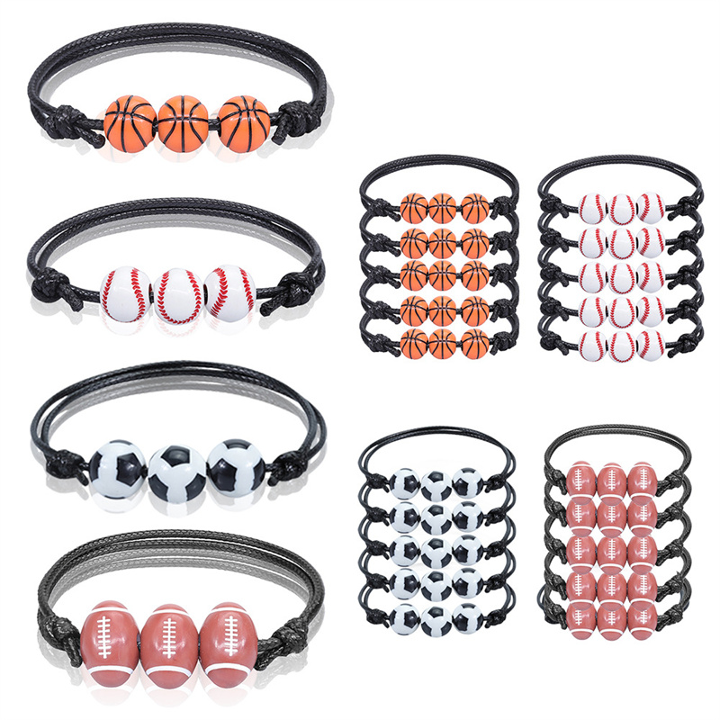 Basketball Decor Leather Braided Bracelet Men's Accessory