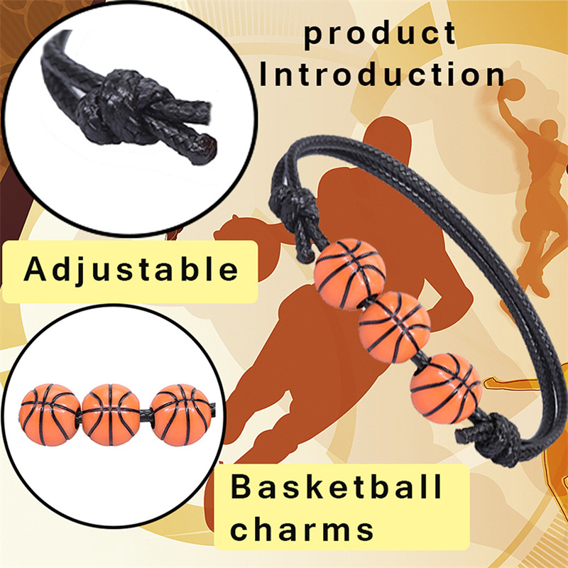 Basketball Decor Leather Braided Bracelet Men's Accessory