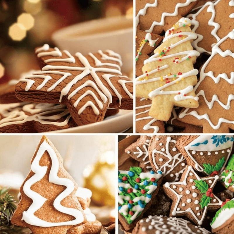 4pcs christmas cookie cutter set snowman snowflake christmas tree santa claus pattern baking molds   holiday baking details 4