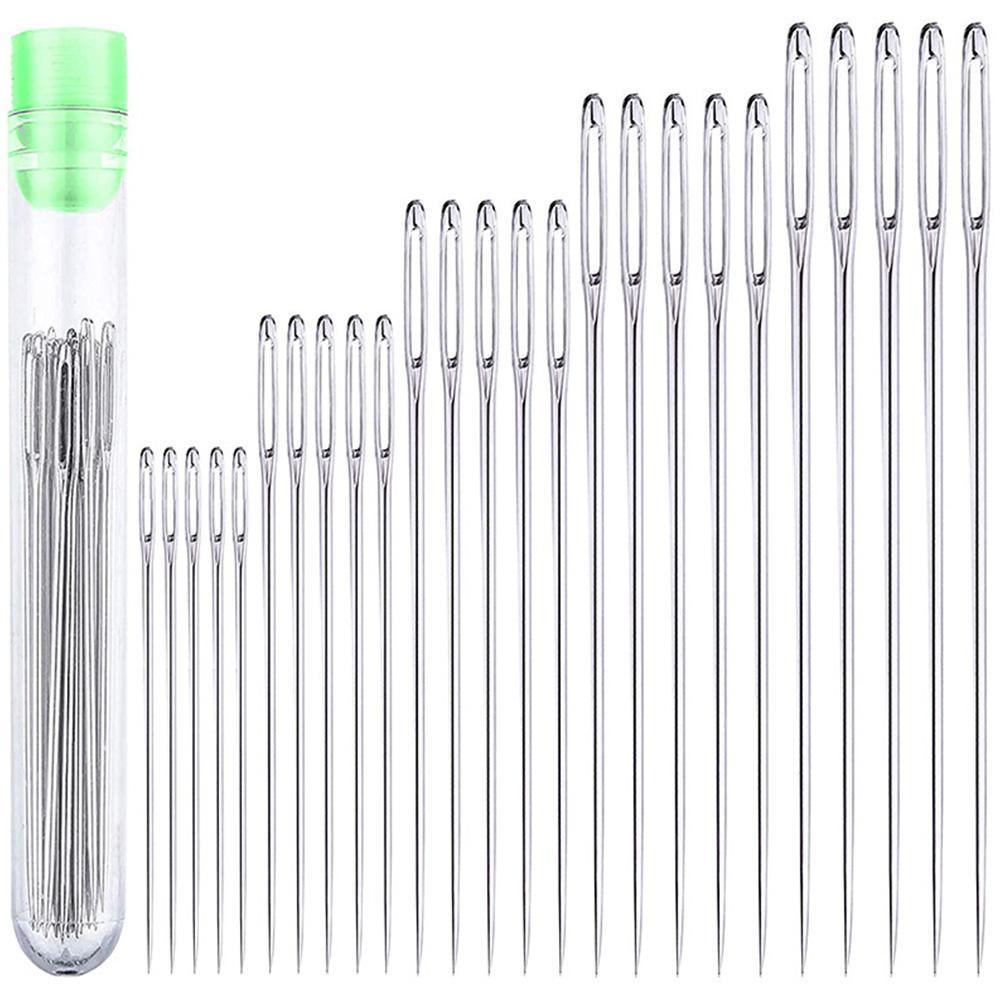 9 Pieces Large-Eye Hand Sewing Needles, Steel Yarn Knitting Needles Sewing Needles Darning Needle with Clear Storage Tube for Embroidery Tool Hand