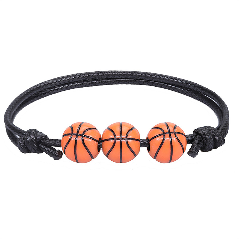 Basketball Decor Leather Braided Bracelet Men's Accessory