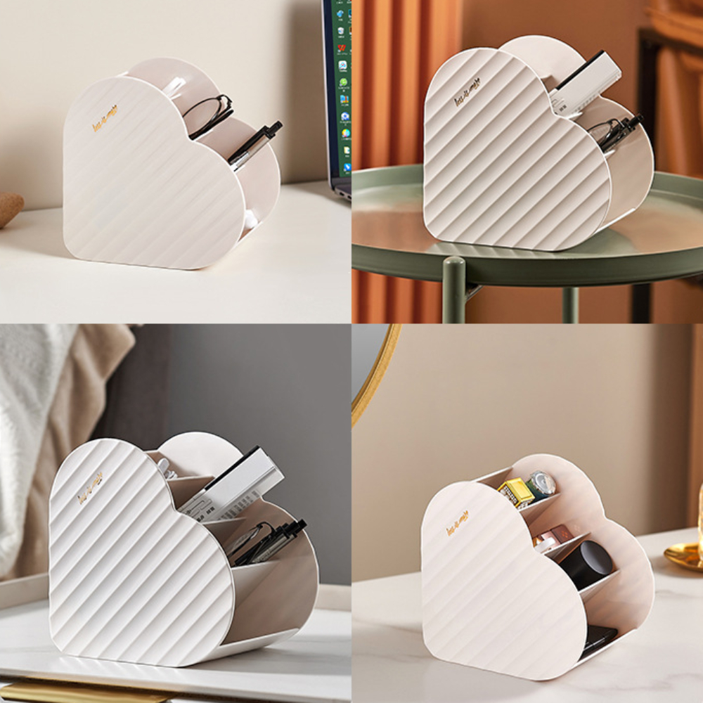 Makeup Brush Holder Organizer Heart Shape 4 Slot Cup for Vanity Bathroom