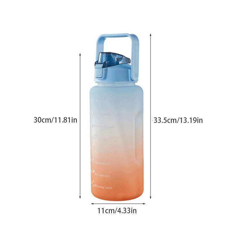 1pc 2000ml Gradient Outdoor Sports Water Bottle With Handle Design And Built-in  Straw