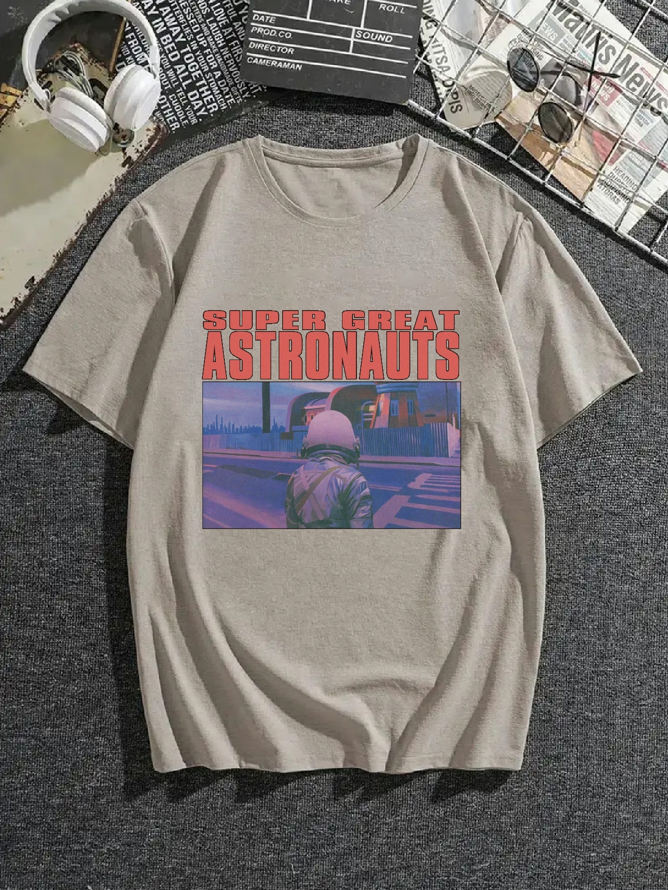 Plus Size Men's 'super Great Astronaut' Print T-shirt For Summer