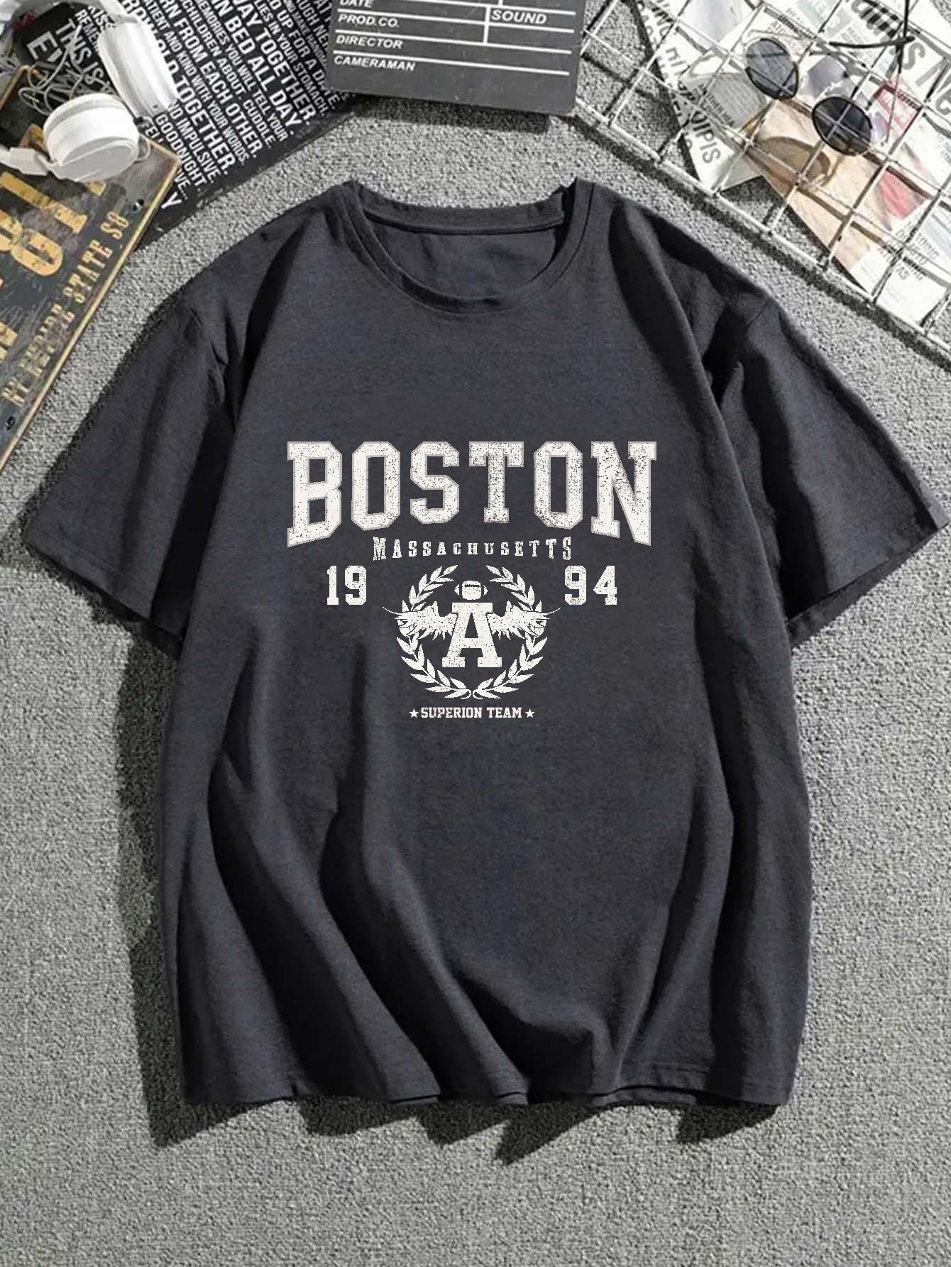 Plus Size Grey Oversized 'Boston' T-Shirt