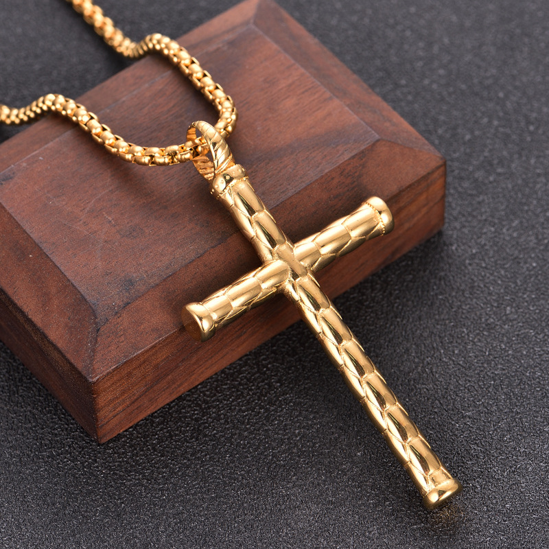 

1pc Necklace For Men, Religious Cross Pendant Choker, Stainless Steel Chian Golden Silvery Color Cross Necklace, Fashion Jewelry Wholesale