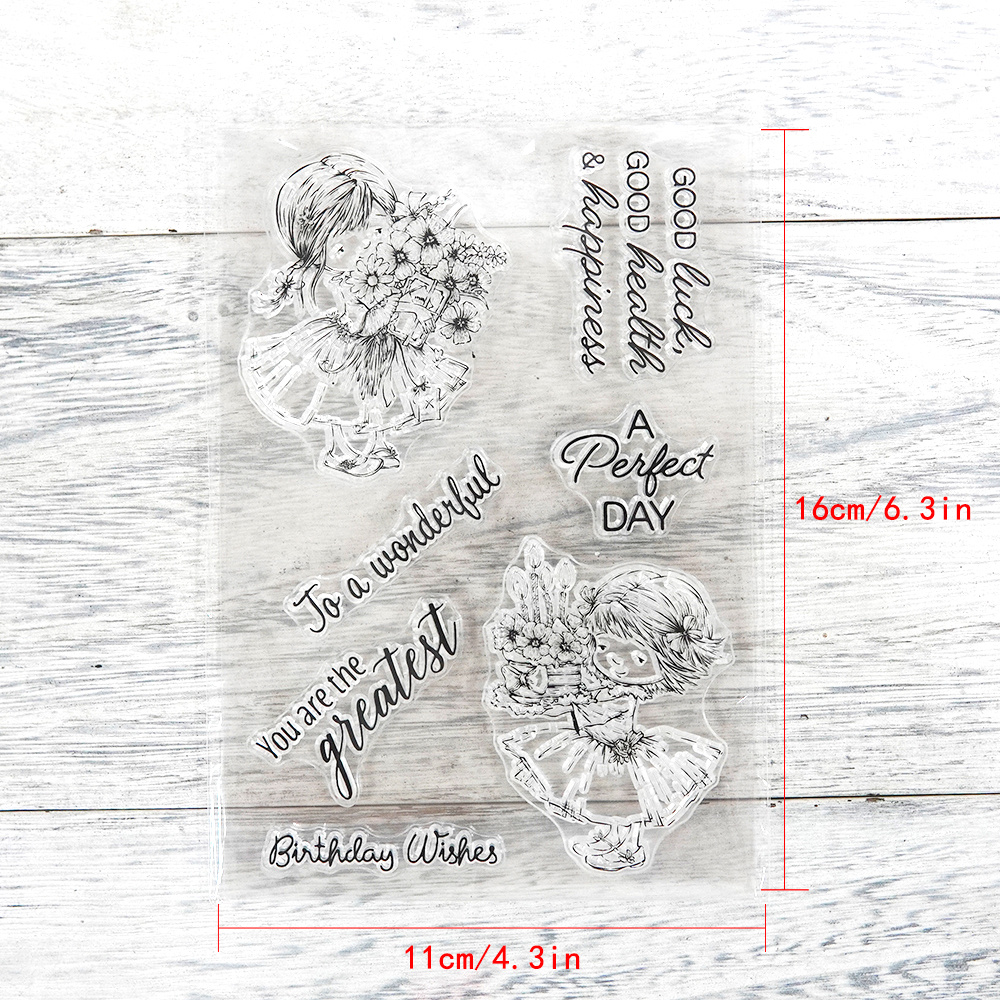 Image of Little Girl Happy Bithday Stamps And Cutting Dies Diy Scrapbooking Stamps Metal Dies Paper Card Decoration Photo Gift