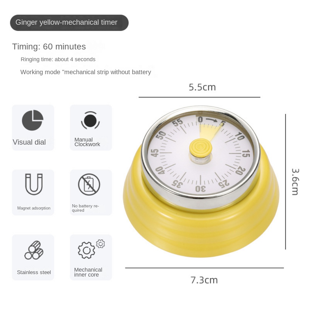 SHIMOYAMA Alarm Kitchen Timer Round Mechanical Countdown Time Reminder  Cooking Baking Homework Teaching Timing Clock with Magnet