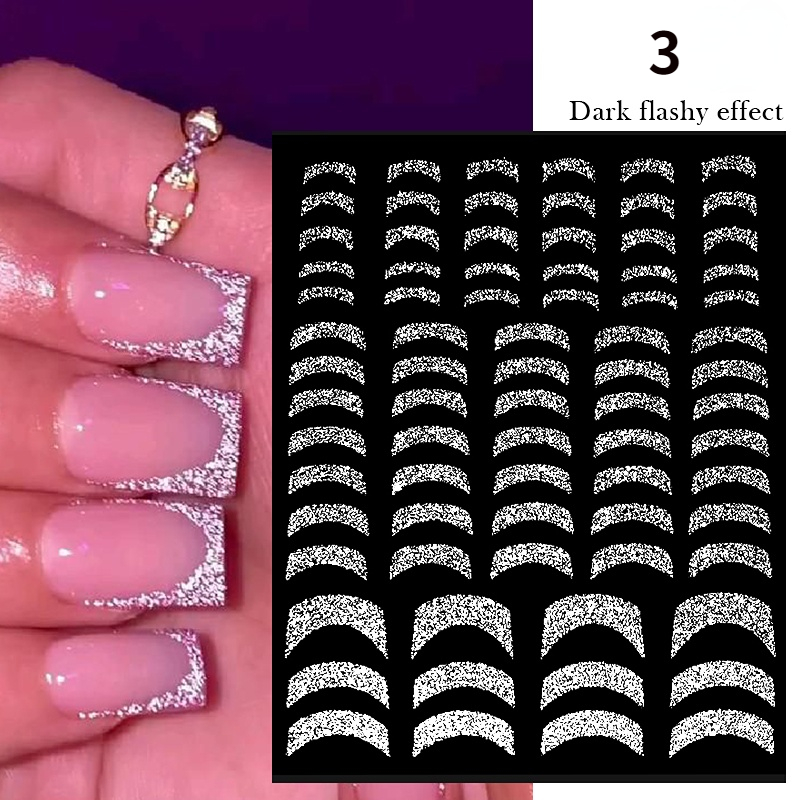 3D Nail Stickers Reflective Glitter Gold Silver Line French Tips Nail Art  Decals