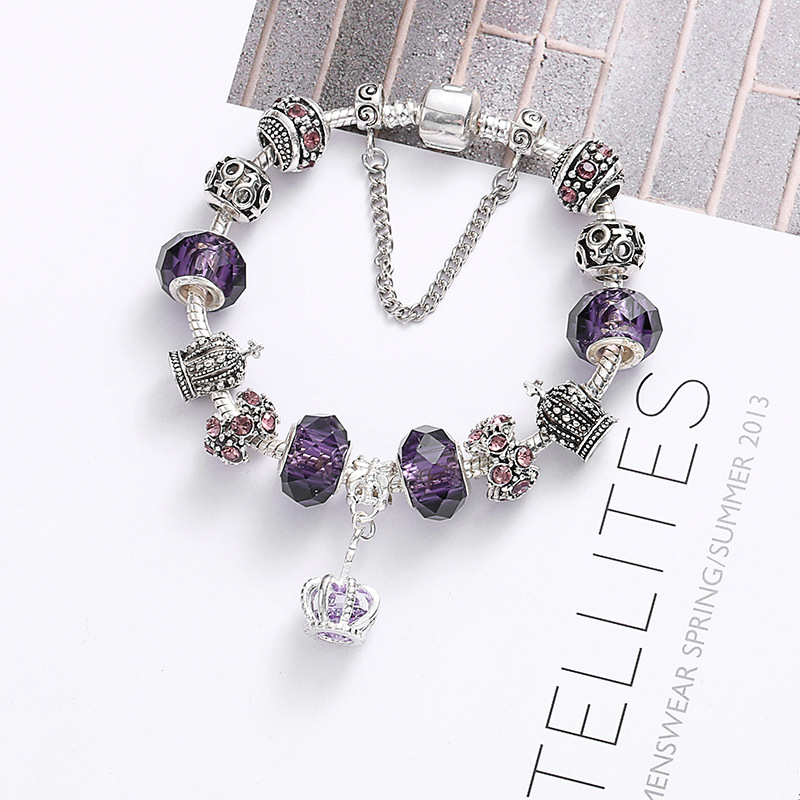 King Queen Princess Crown Charm Bangle Jewelry Snake Chain Beaded Bangles