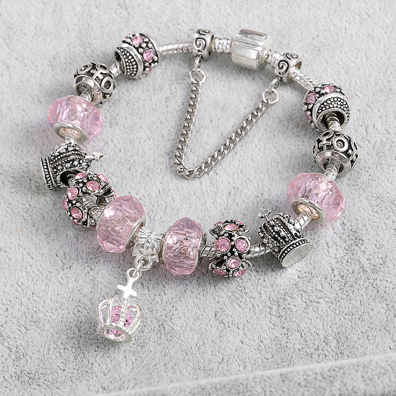 King Queen Princess Crown Charm Bangle Jewelry Snake Chain Beaded Bangles
