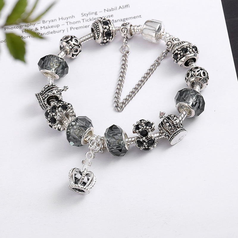 King Queen Princess Crown Charm Bangle Jewelry Snake Chain Beaded Bangles