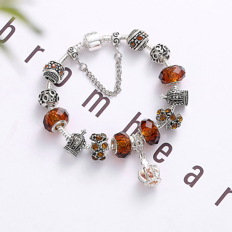 King Queen Princess Crown Charm Bangle Jewelry Snake Chain Beaded Bangles