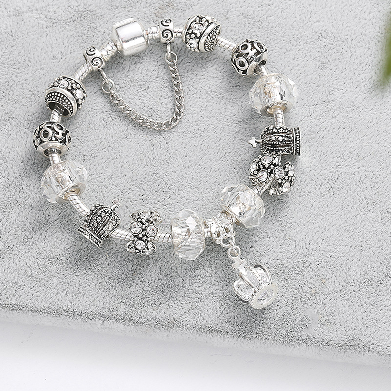 King Queen Princess Crown Charm Bangle Jewelry Snake Chain Beaded Bangles