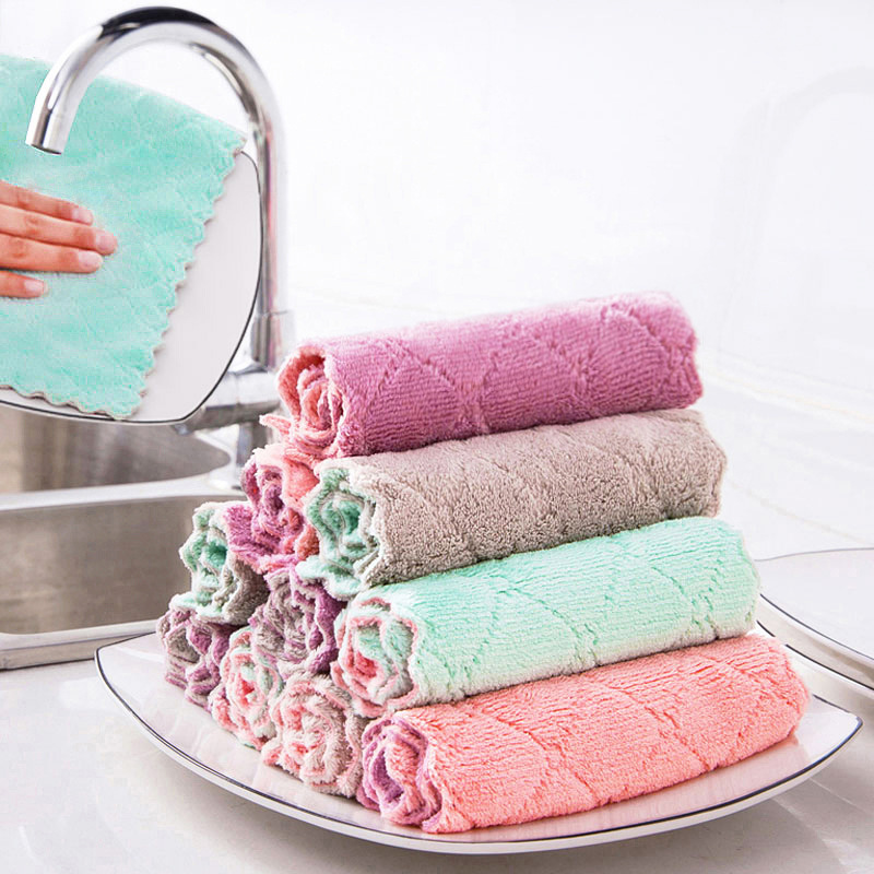 Microfiber Kitchen Cleaning Towel Cloth Double-layer Absorbent Dish Rag  Non-stick Oil Kitchen Cloth Kitchen Cleaning Accessories