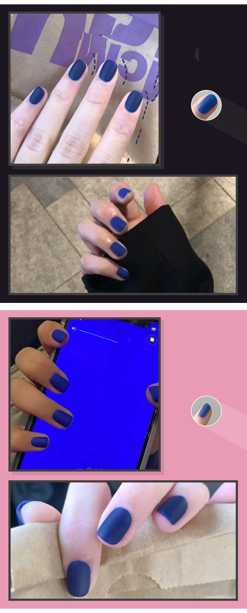 summer 24pcs matte dark blue press on nails short square fake nails minimalist style false nails solid color full cover fake nails for women girls daily wear details 0