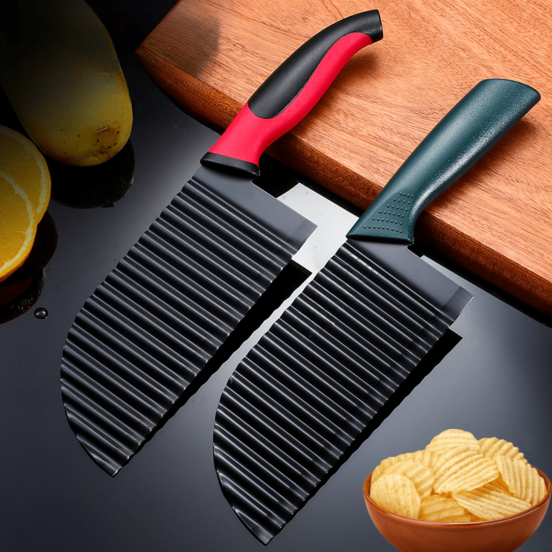 Crinkle Cutter, Stainless Steel Knife French Fry Cutter, Wave Knife  Suitable for Cutting Fruits and Vegetables, Kitchen Must Have Kid Knife for  Potato Onion Carrot Sliced into Thin Slices, Green 