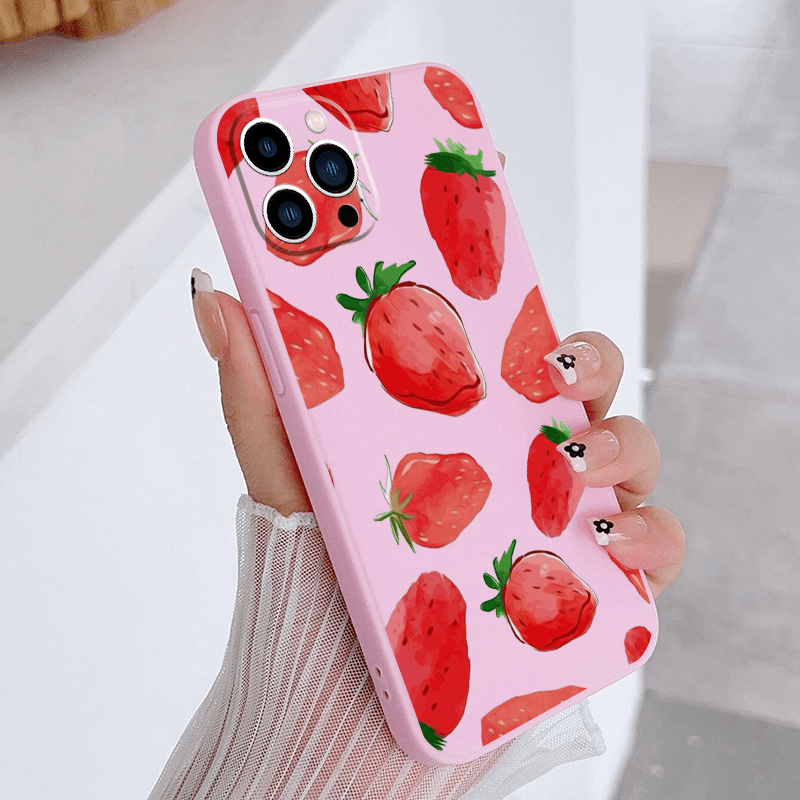 

Strawberry-printed Pink Phone Case - Perfect For Iphone 15, 14, 13, 12, 11 & Plus Models!