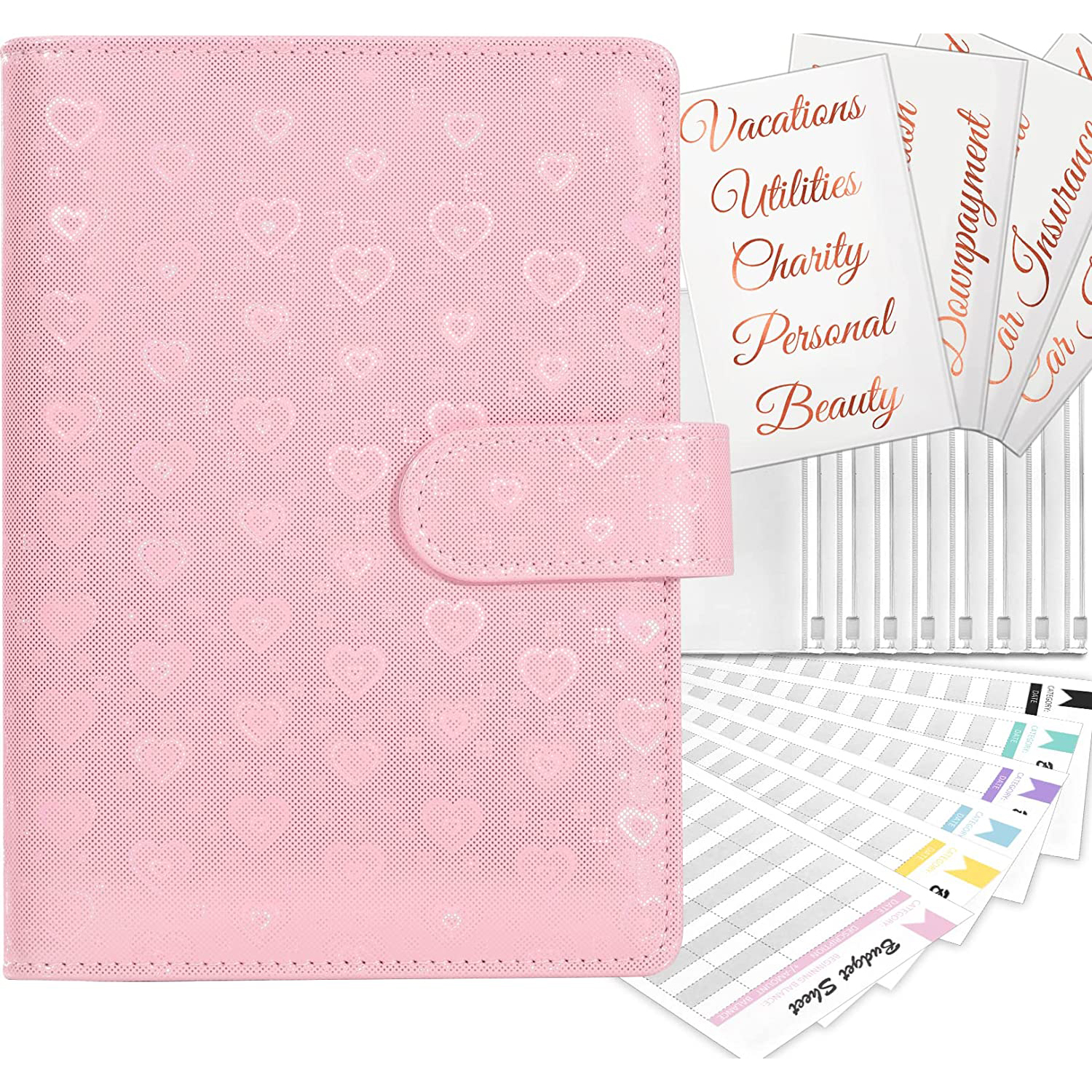 Budget Binder with Zipper Envelopes & Expense Budget Sheets, Large Capacity  A6 Money Organizer for Cash, Cash Envelopes for Budgeting, Cash Stuffing